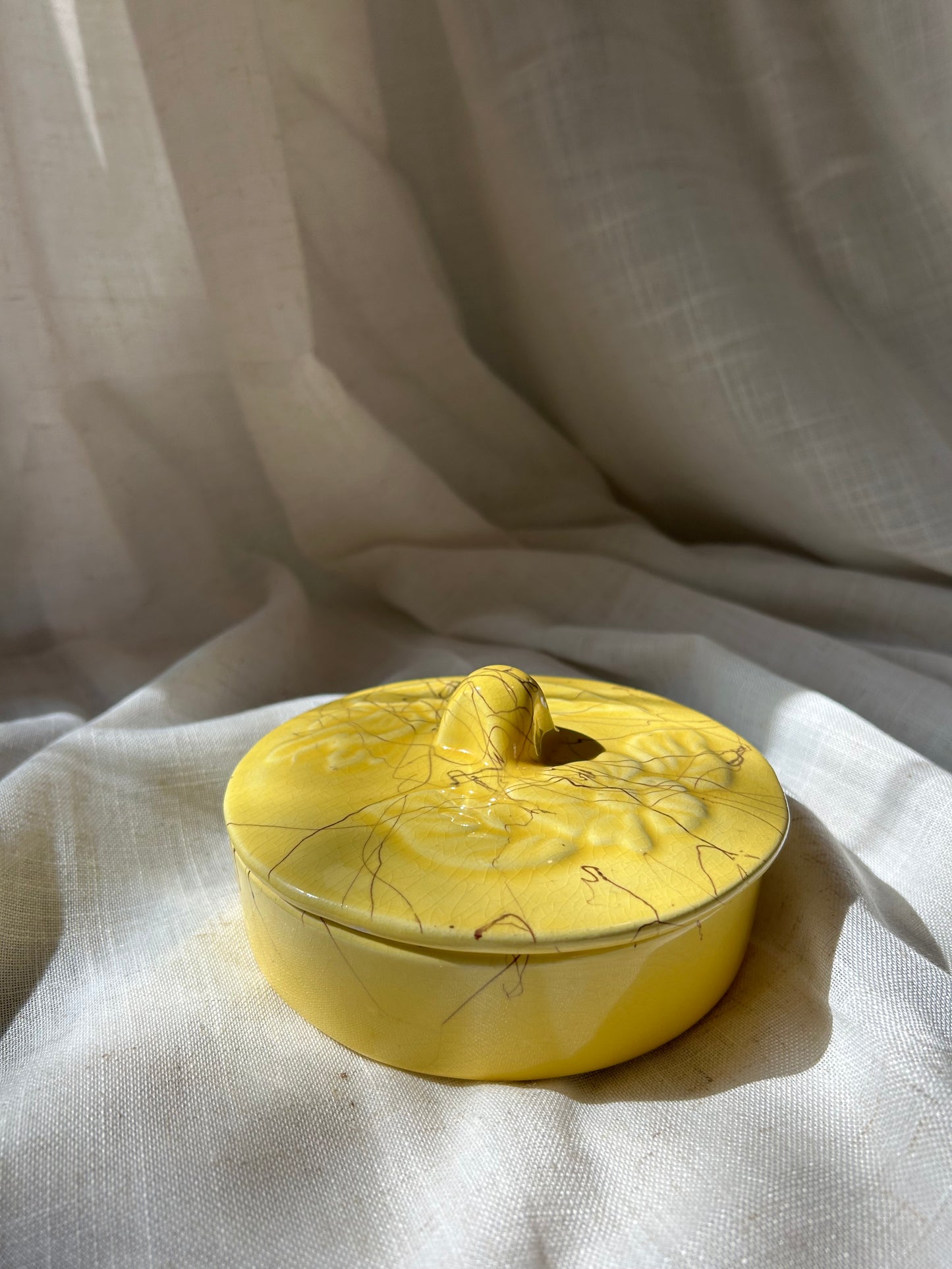 Vintage Mid Century Yellow Splatter Dish with Lid