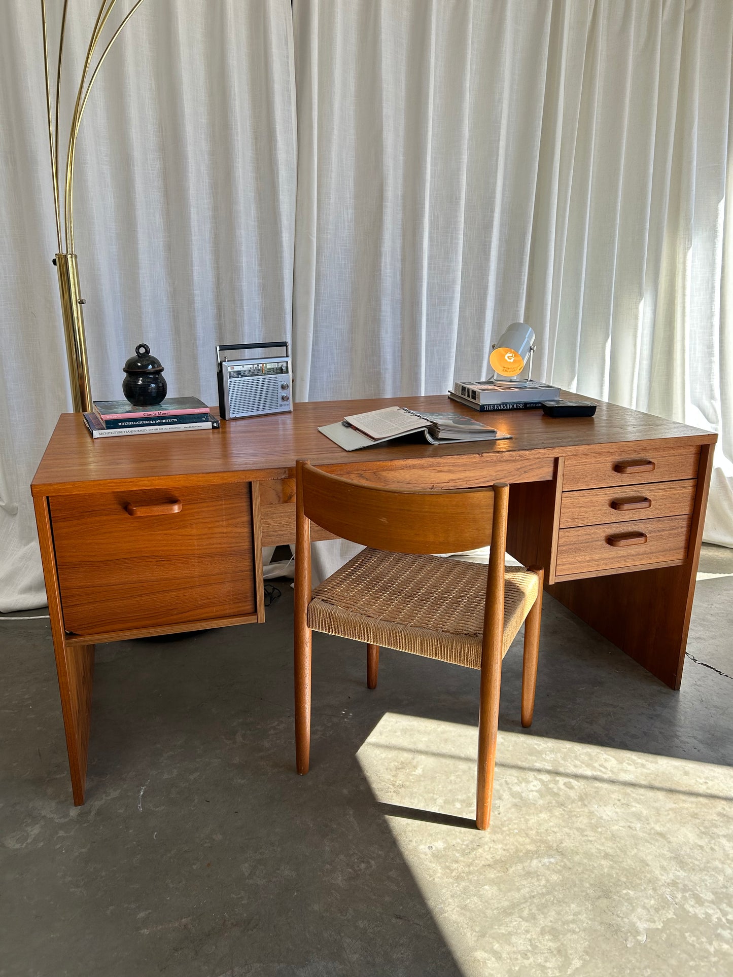 Large Danish Teak MCM Waterfall Desk and Poul Volther for Frem Rojle Chair