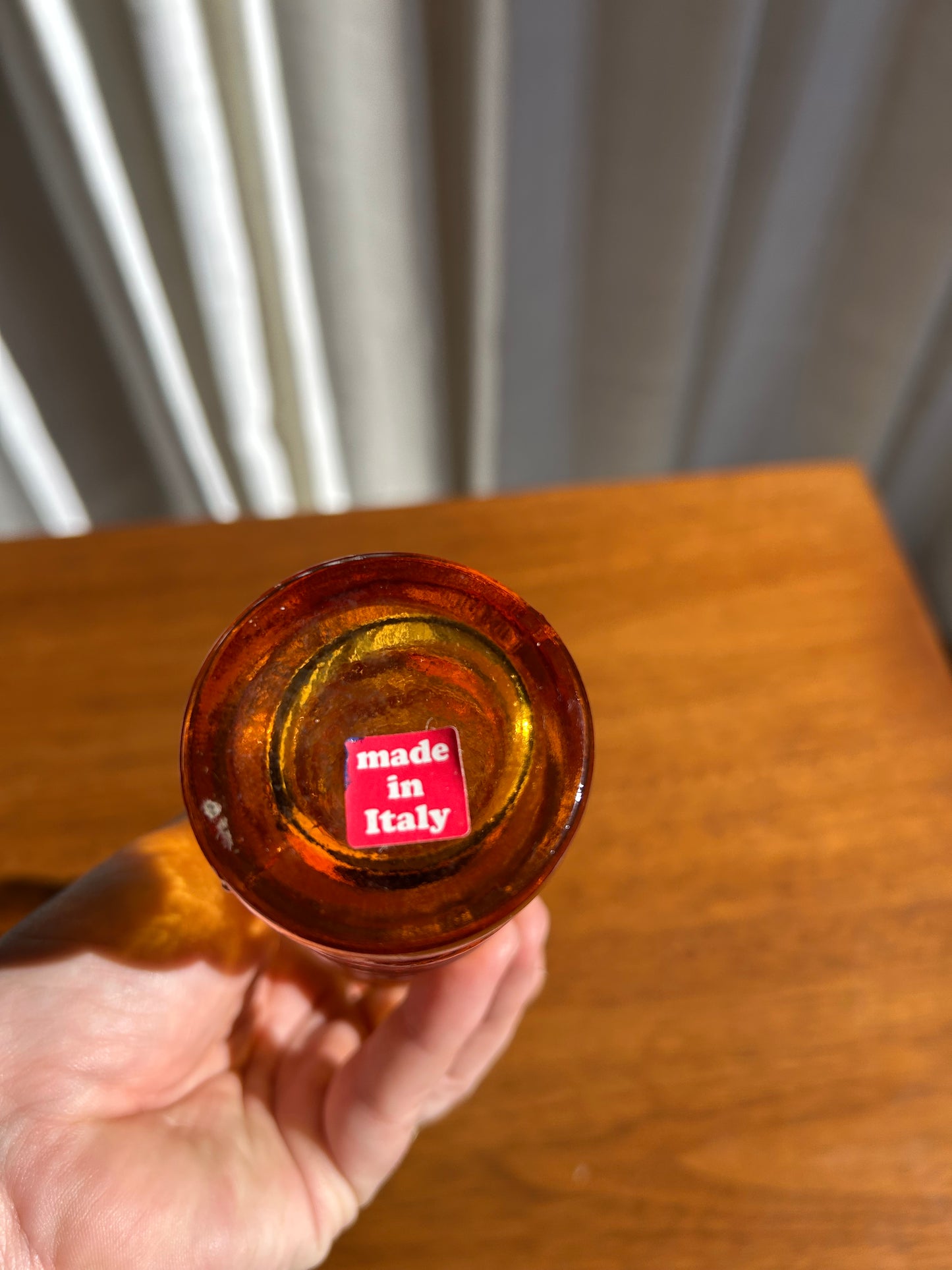 Italian Amber MCM Bubble Glass Ribbed Vase Bottle
