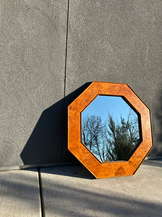 Burl Wood Octagonal Accent Wall Mirror, Circa 1970s