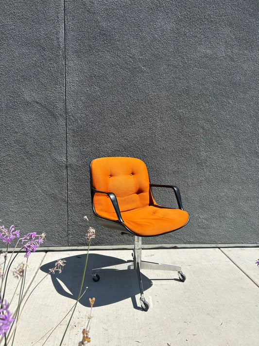 Mid Century Charles Pollock Style Steelcase Orange Rolling Office Chair, Circa 1970s