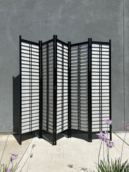 Vintage MCM Lacquered Frame 5-Panel Shoji Screen - Made in Japan, Circa 1960s
