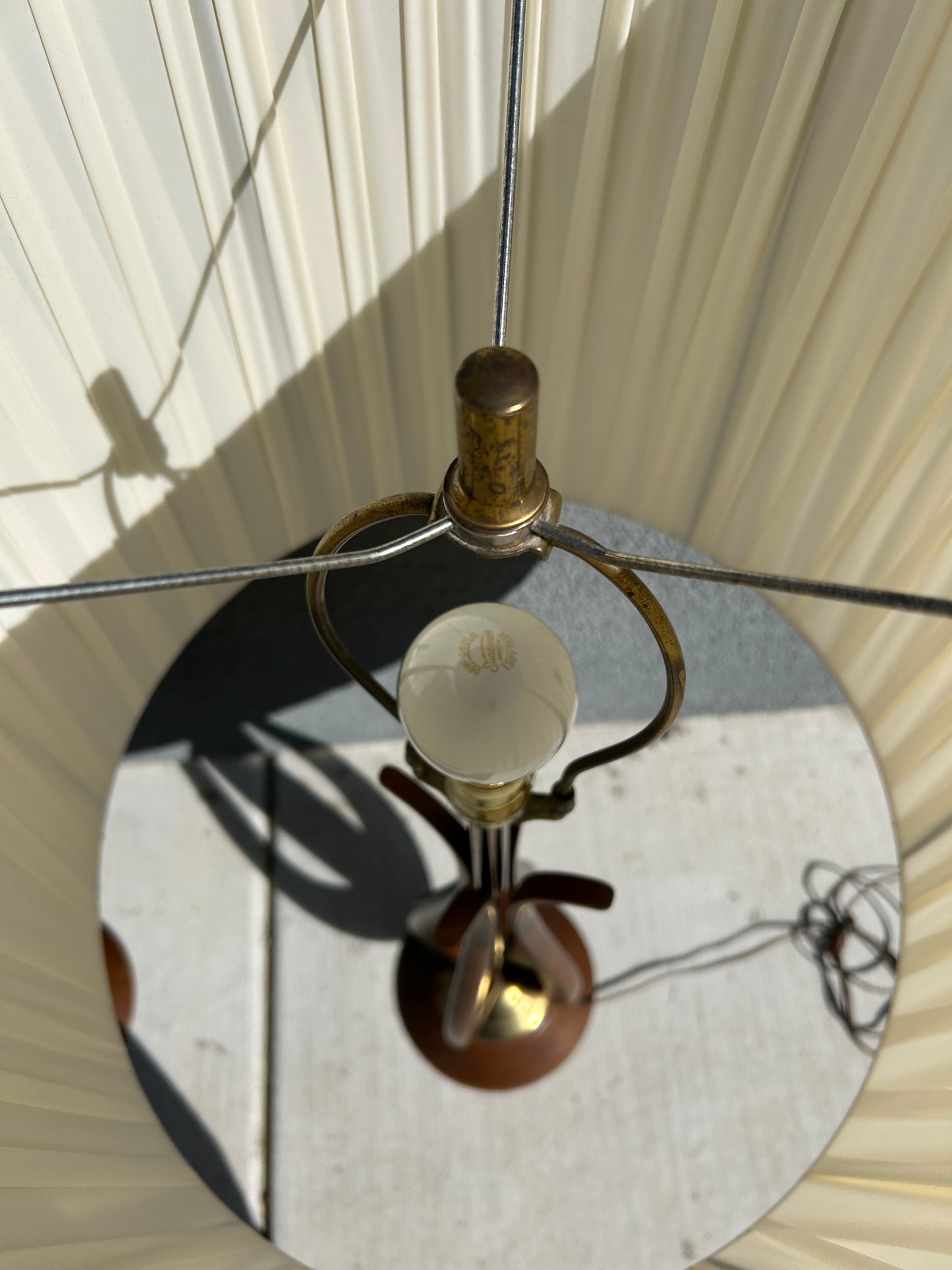 Mid-Century Modern Sculpted Walnut Table Lamps with Brass Accents - 2 Available