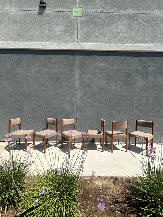 Vintage Teak and Wool Upholstered Danish Style Dining Chairs, Circa 1980s