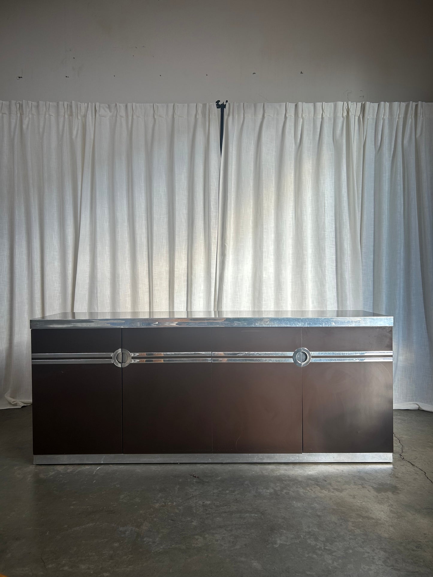 Chocolate Lacquer & Chrome Pierre Cardin Credenza, Circa 1970s