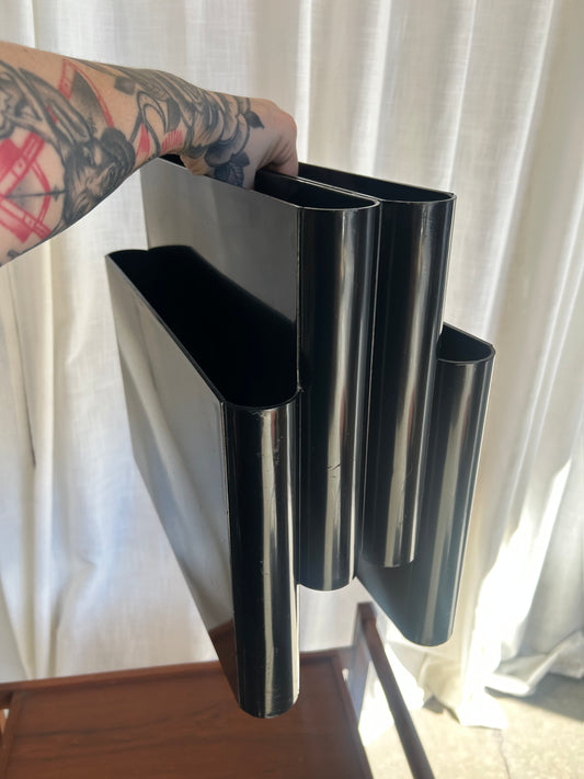 Vintage Black Kartell Magazine Rack with Handle, Circa 1970s