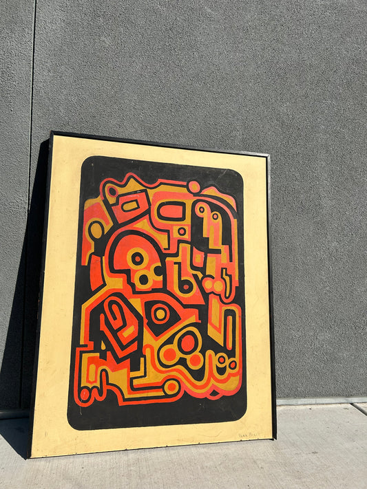 MCM Large Original Framed Abstract Painting, Circa 1960s