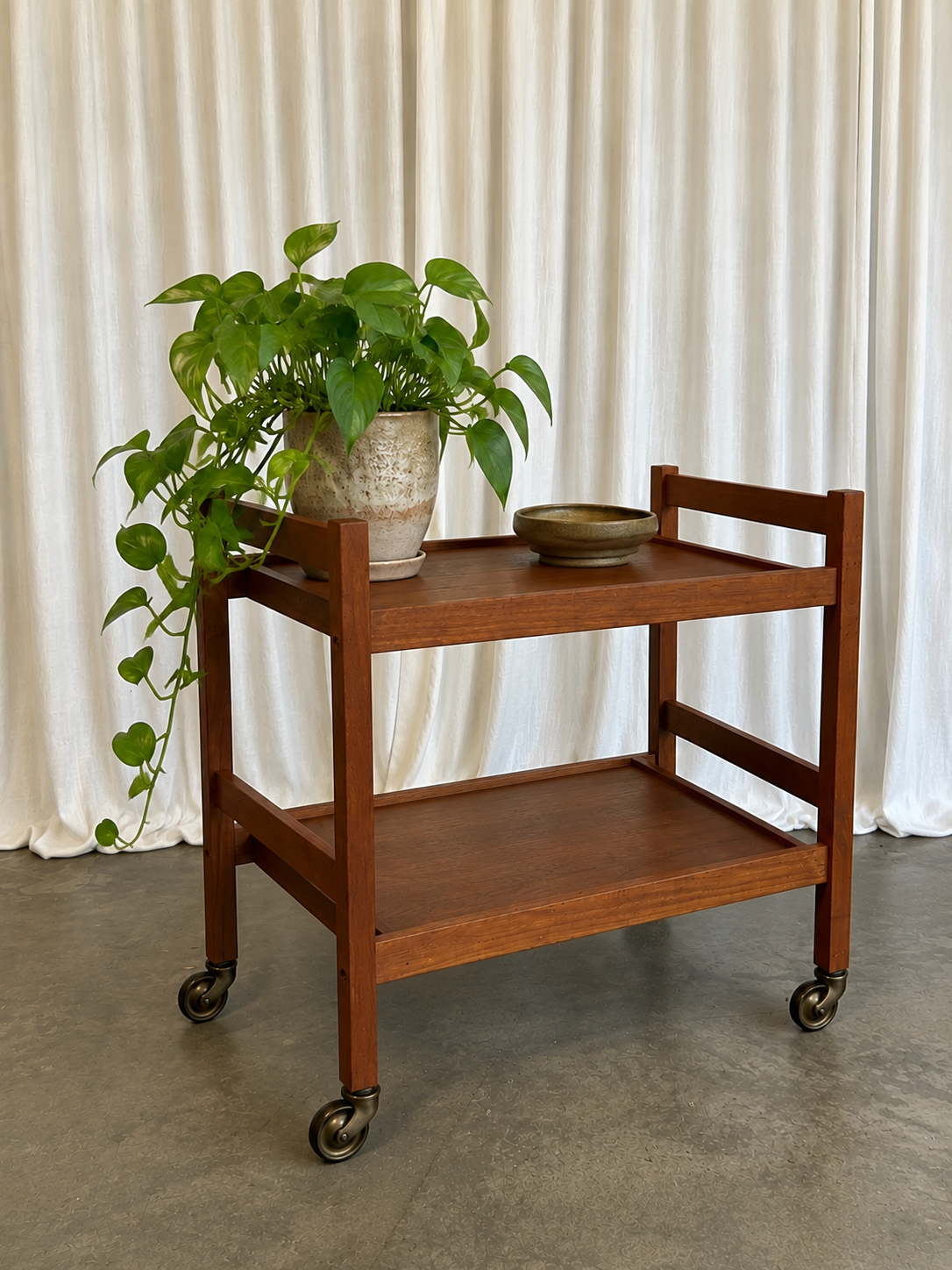 Teak Side Table Beverage Cart on Castors, Circa 1970s