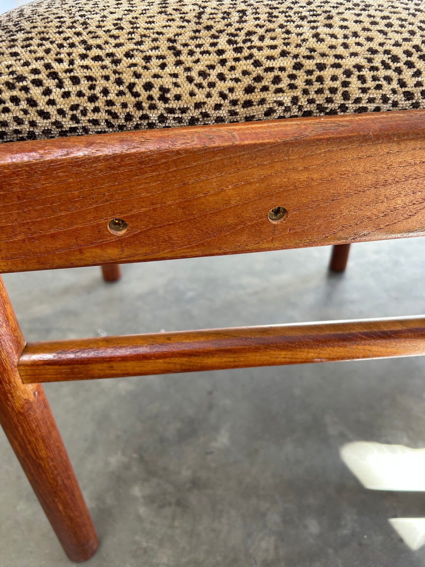 Vintage Danish Style Teak Dining Chairs with New Chenille Upholstery, Set of 4