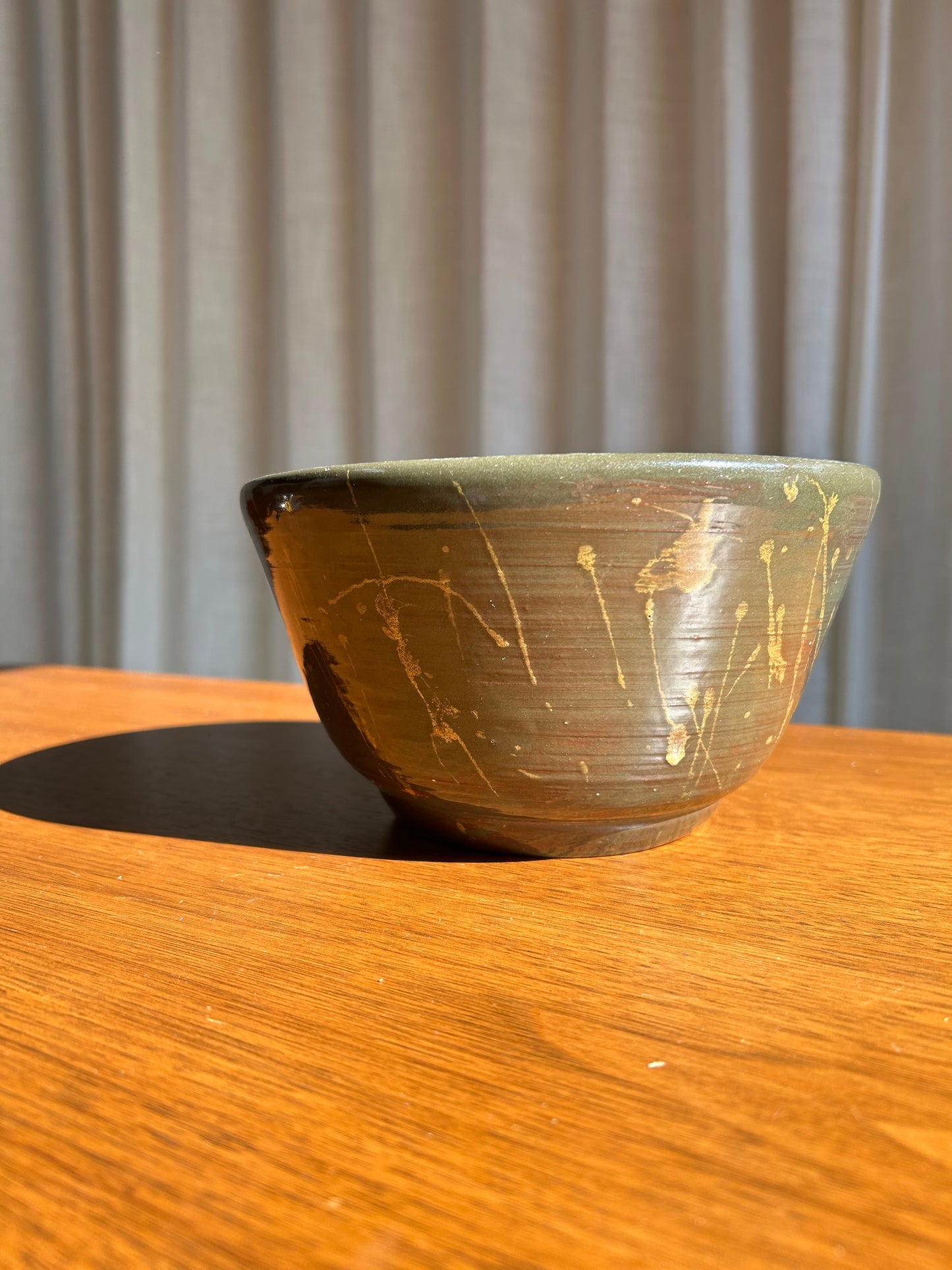 Handmade Green Studio Pottery Splattered Bowl, Signed