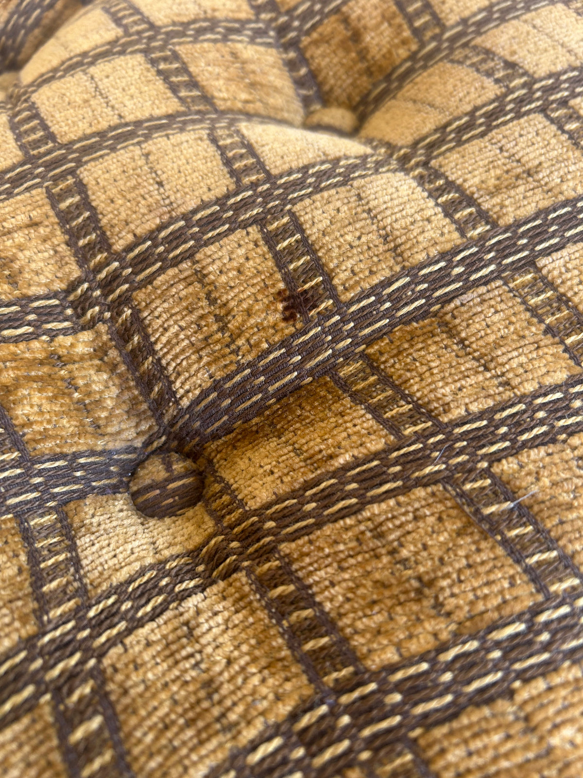 Vintage Gold Velvet Check Ottoman Vanity Stool
