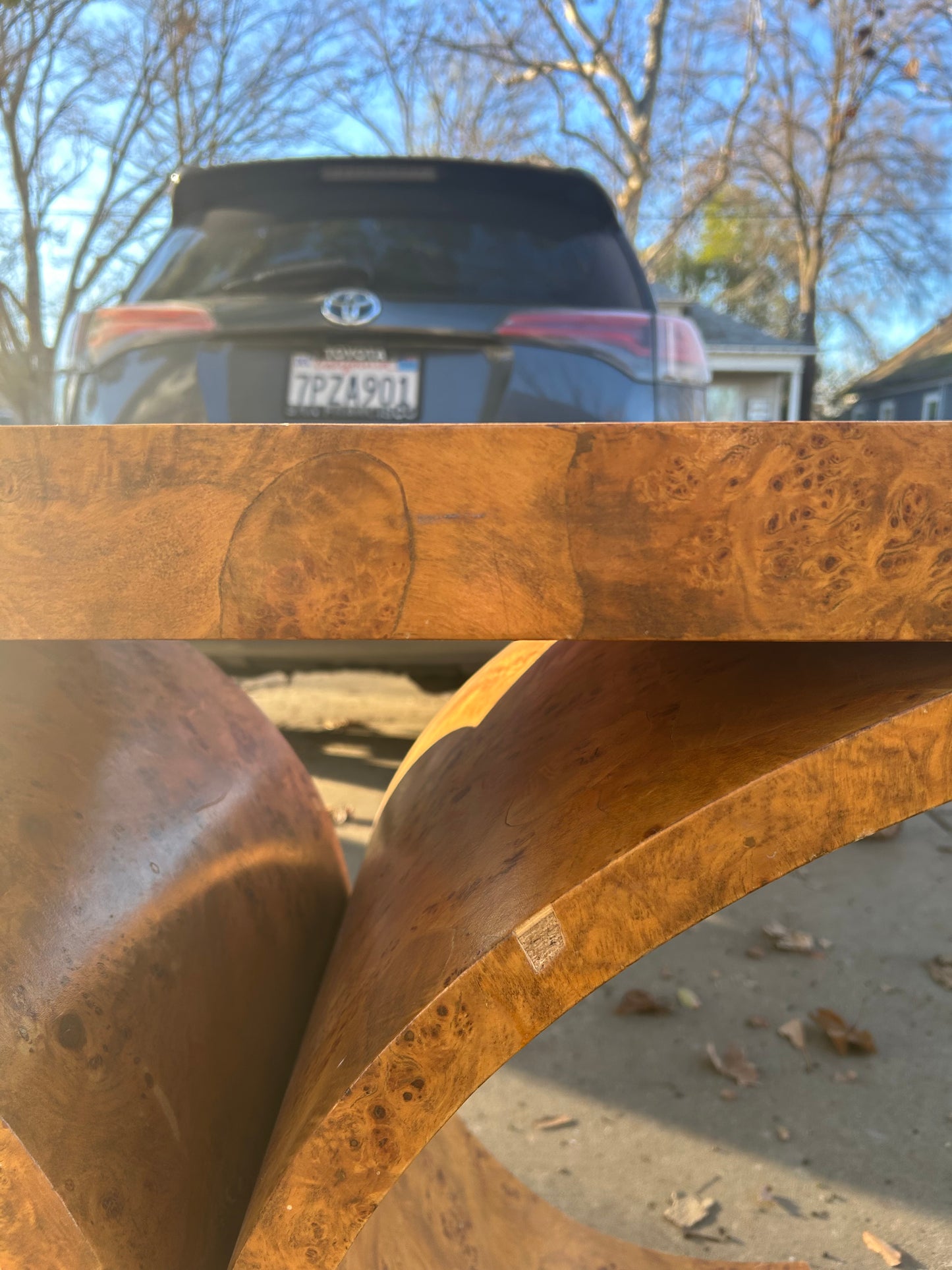 Vintage Art Deco Burl Wood Console Table