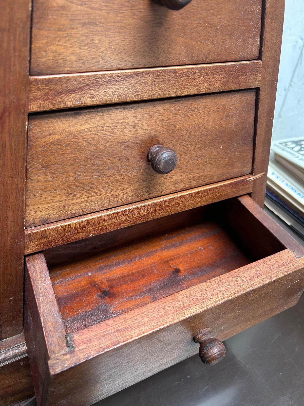 Vintage Solid Wood Pyramid Jewelry Box with 4 Drawers