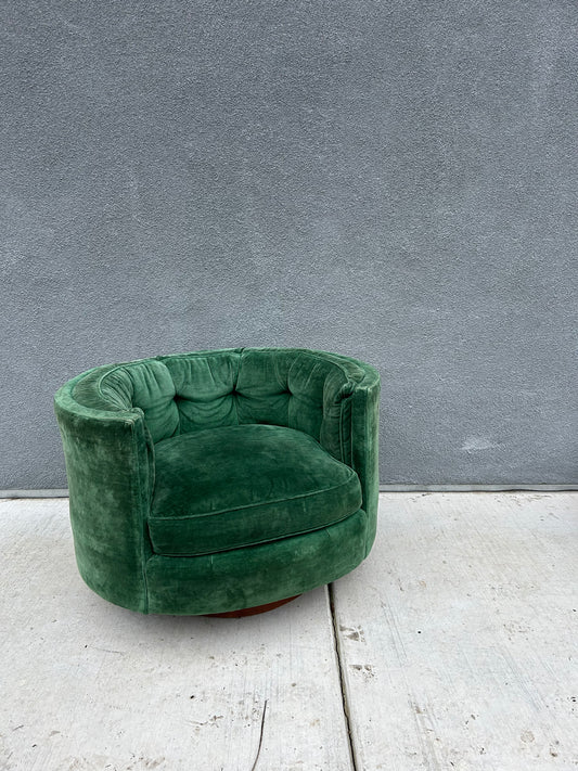 2 AVAILABLE - Emerald Velvet MCM Tub Swivel Chairs, Milo Baughman Style, Circa 1970s