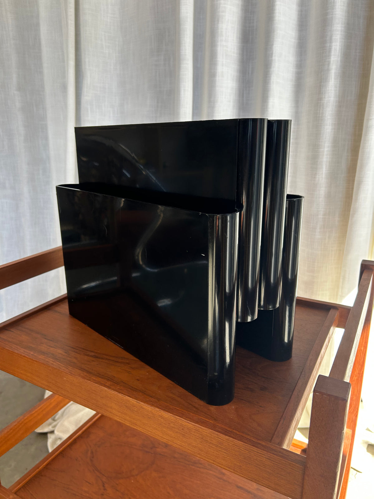 Vintage Black Kartell Magazine Rack with Handle, Circa 1970s