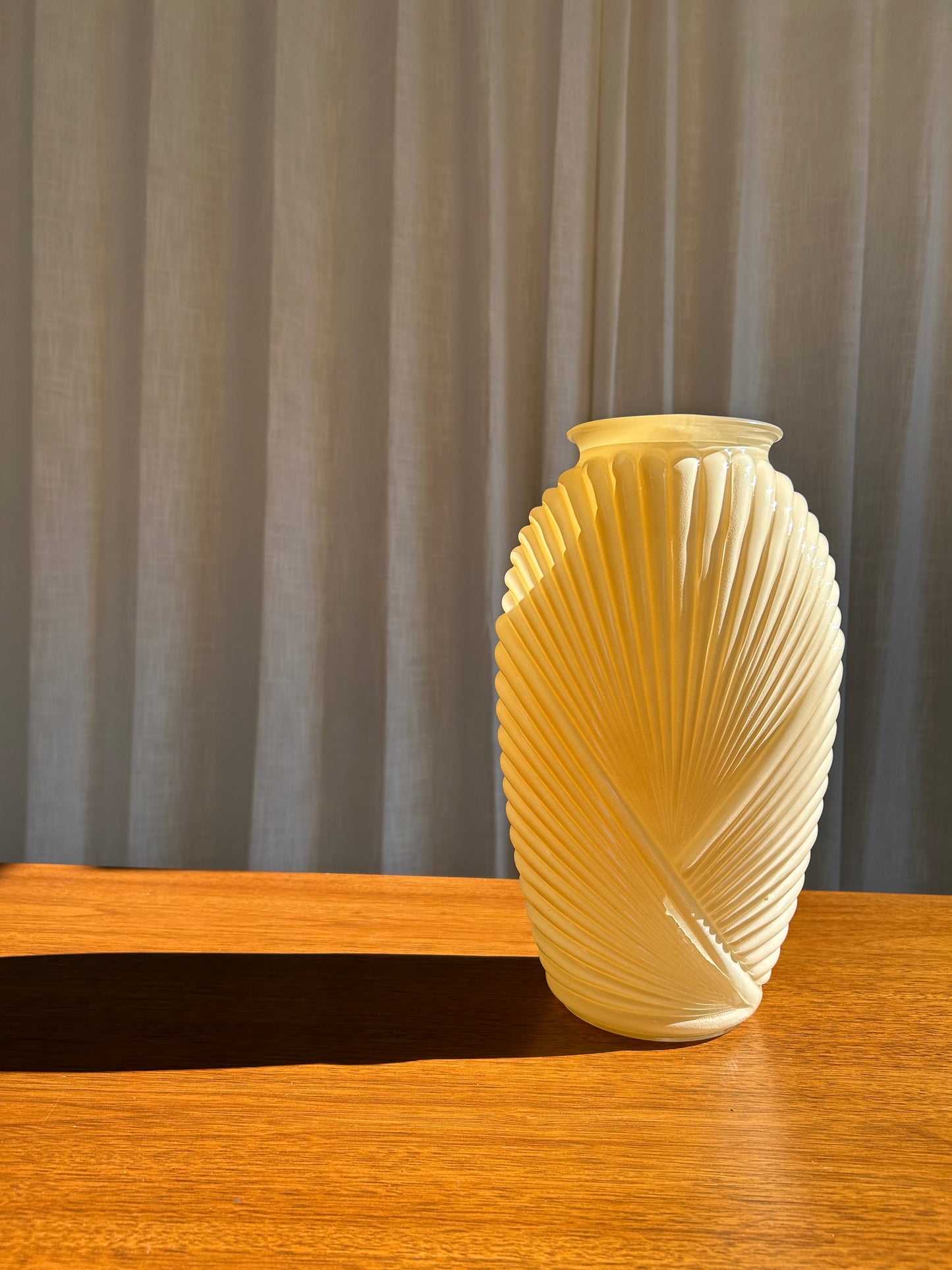 Vintage Anchor Hocking Beige Draped Glass Vase, Art Deco Revival