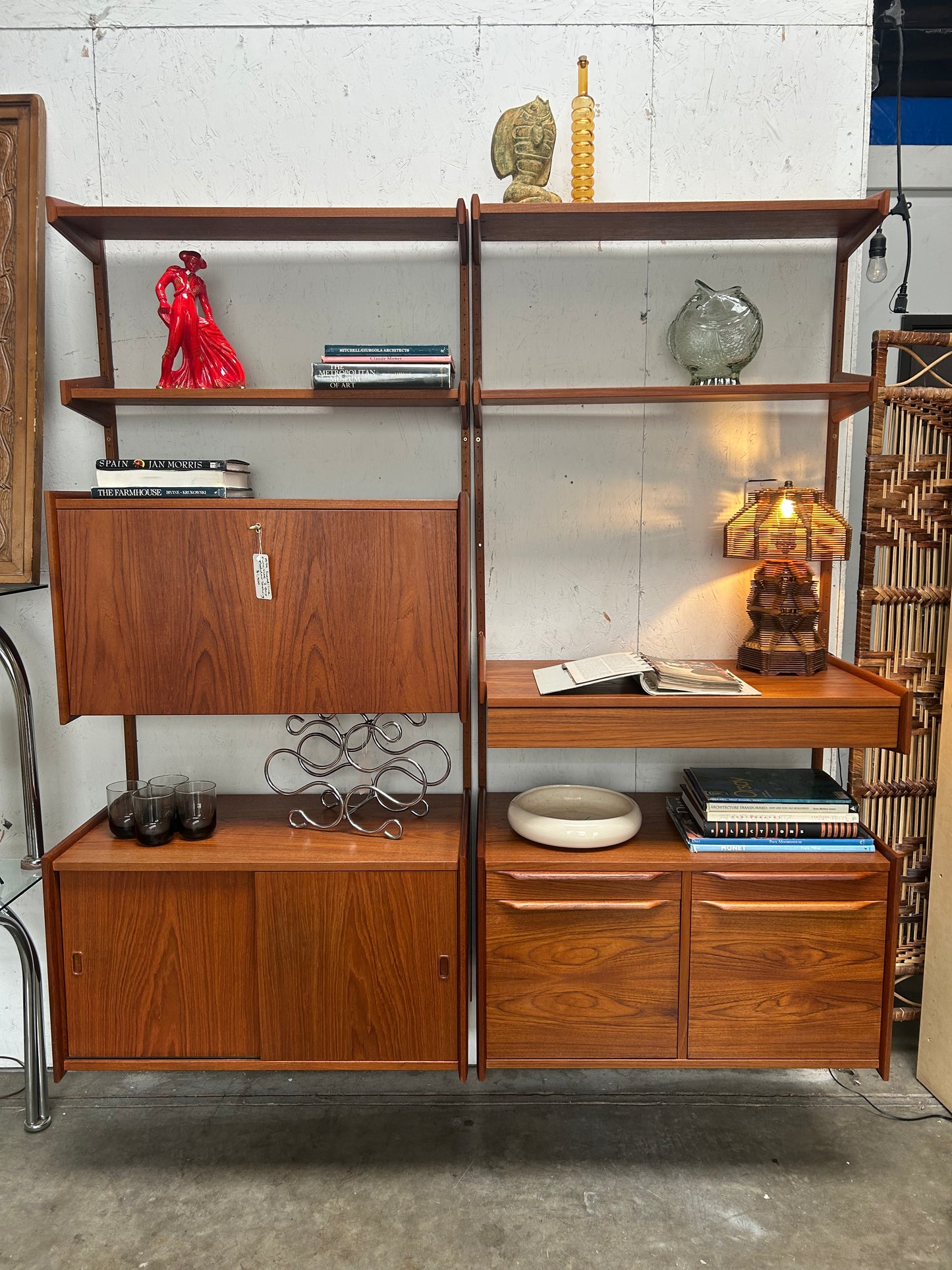 2-3 Bay Pega Teak Modular Wall Unit by Juul Christensen, Imported by Scandiline, Circa 1970s