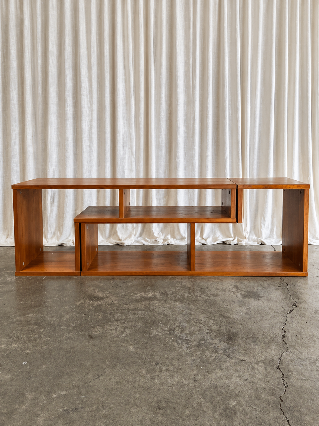 Vintage Teak Modern 2 Piece Modular Low Bookcase Console