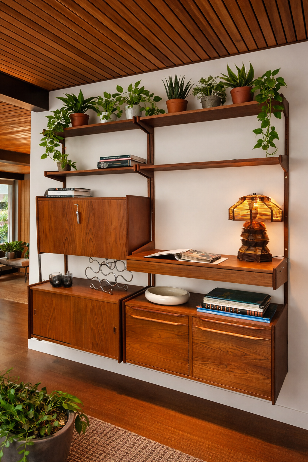 2-3 Bay Pega Teak Modular Wall Unit by Juul Christensen, Imported by Scandiline, Circa 1970s