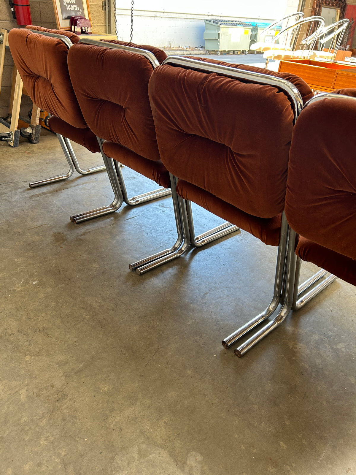 Set of 4 Tubular Chrome Cantilever Dining Chairs by Douglas Furniture, Circa 1970s
