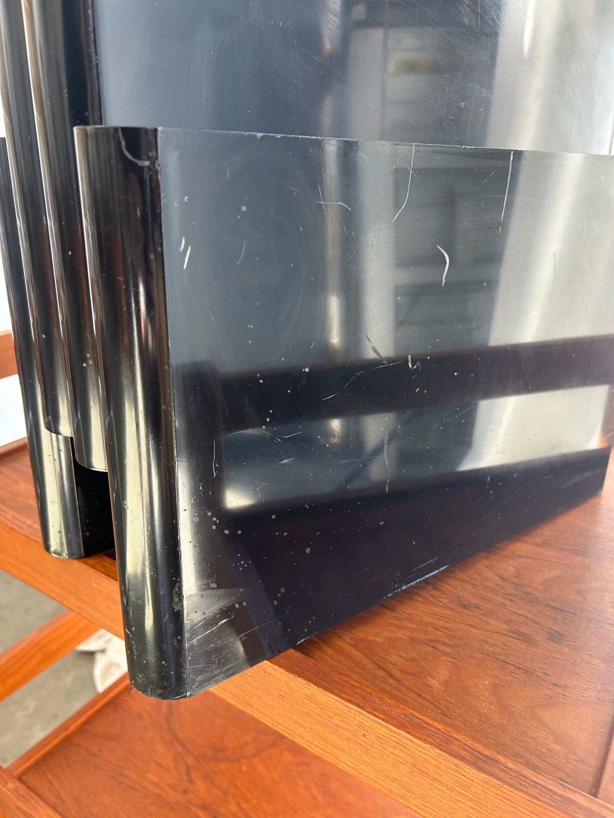 Vintage Black Kartell Magazine Rack with Handle, Circa 1970s