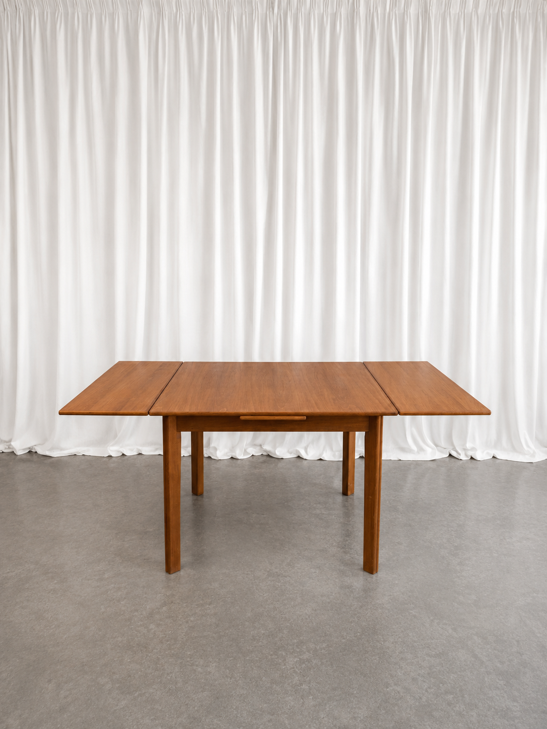 Danish Teak Expandable Square Dining Table w/ 2 draw leaves, Circa 1980s