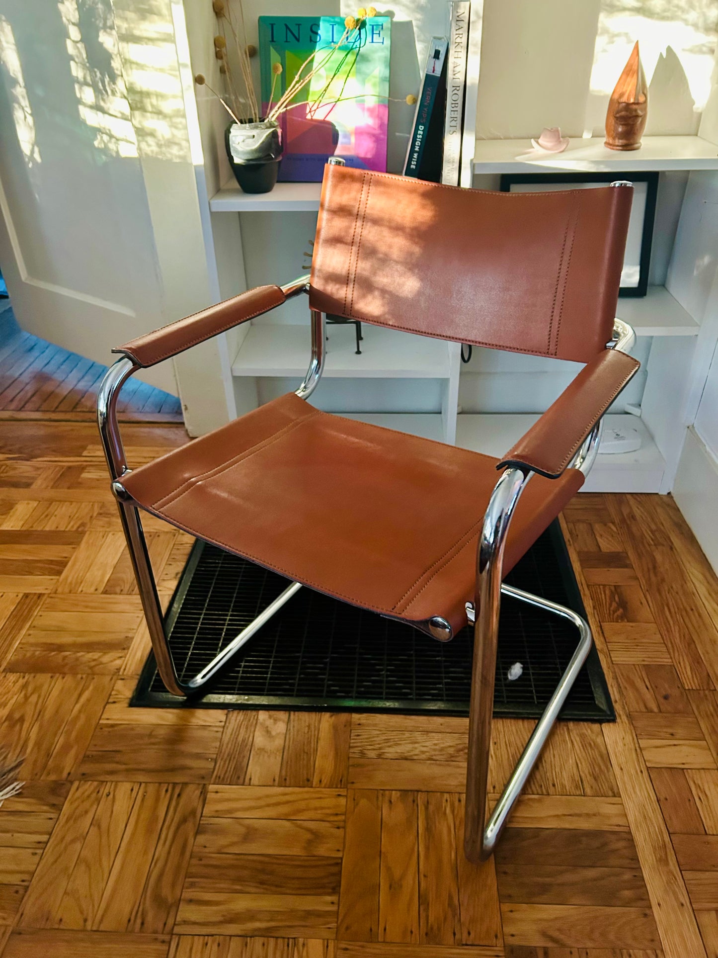 Vintage Leather and Chrome Cantilever Chair by Mart Stam