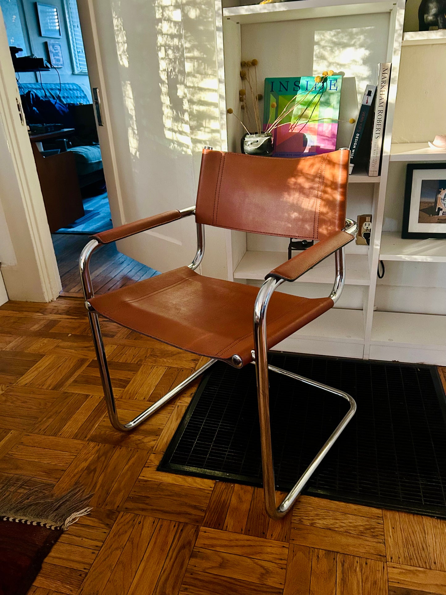 Vintage Leather and Chrome Cantilever Chair by Mart Stam