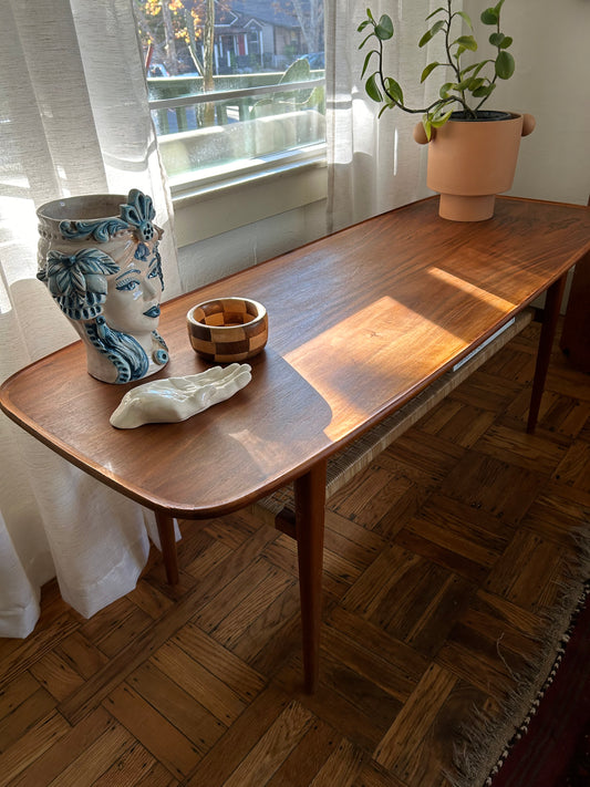 Mid Century Danish Teak and Rattan Table