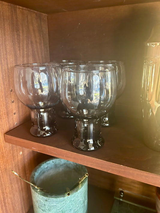 (4) Mid Century Libbey Smokey Beer Glasses