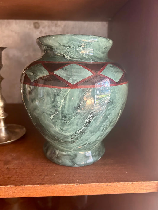 Vintage Green/Burgandy Hand Painted Decorative Vase