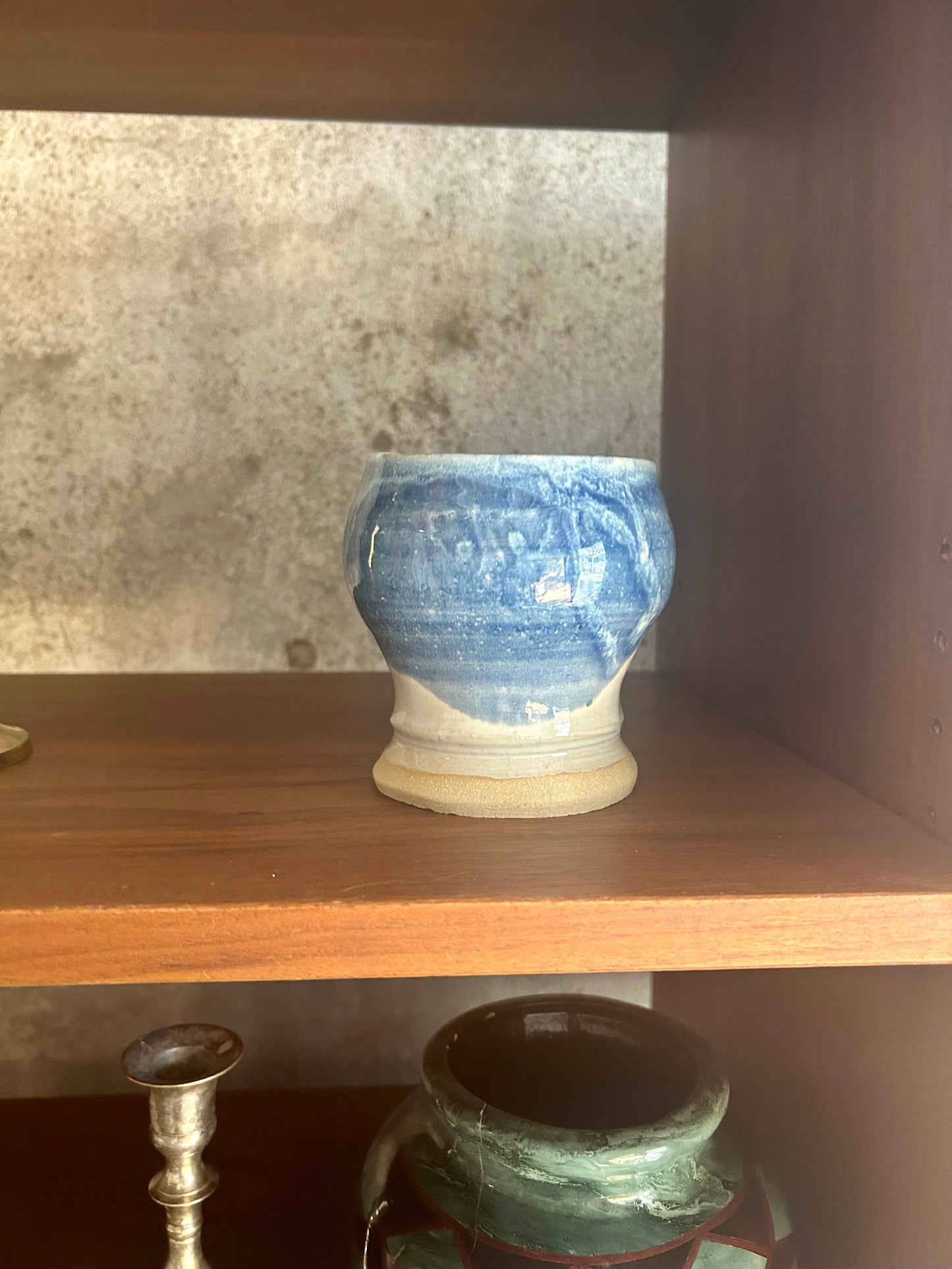 Small Oatmeal/Blue Handmade Ceramic Vase