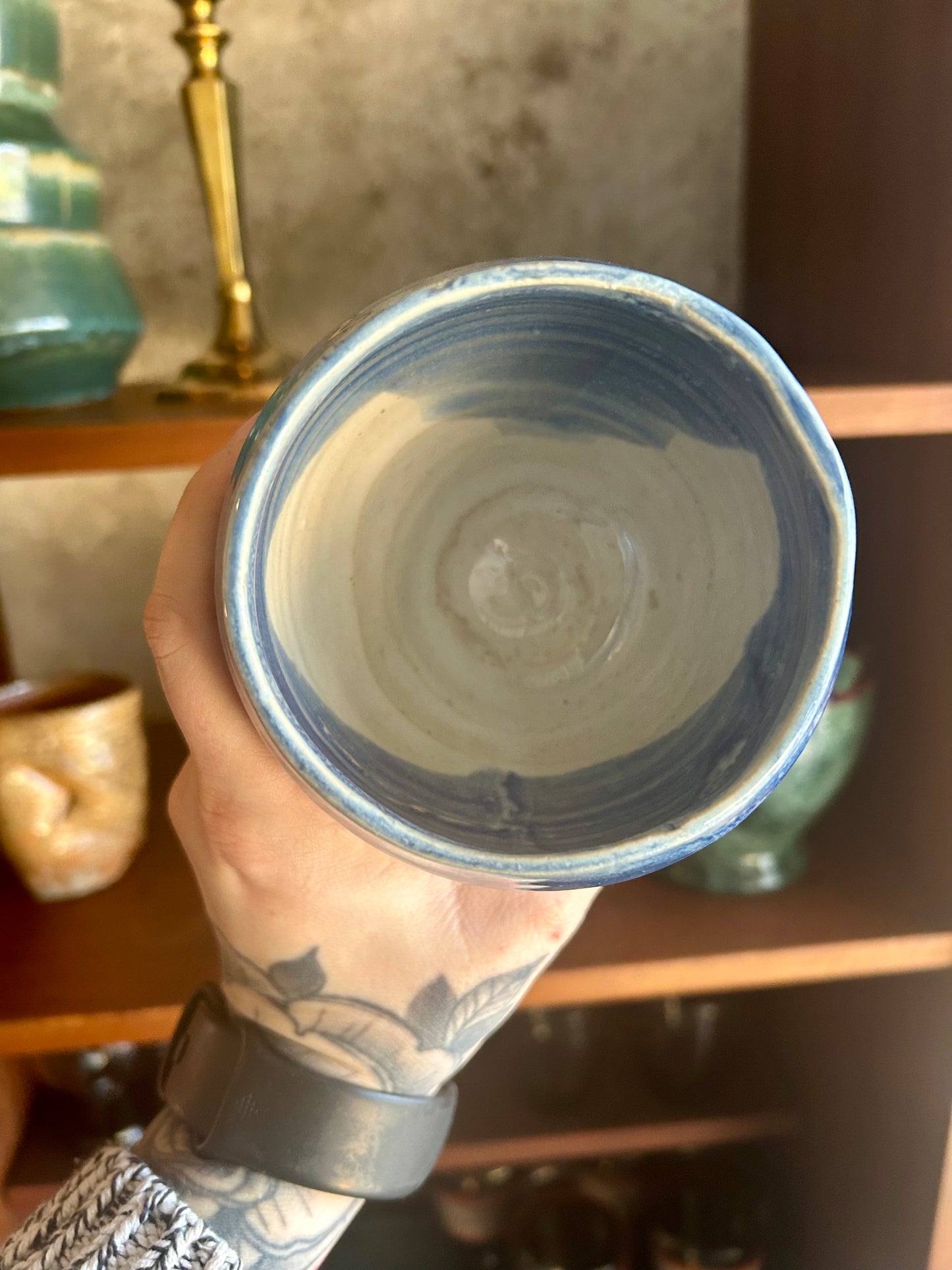 Small Oatmeal/Blue Handmade Ceramic Vase