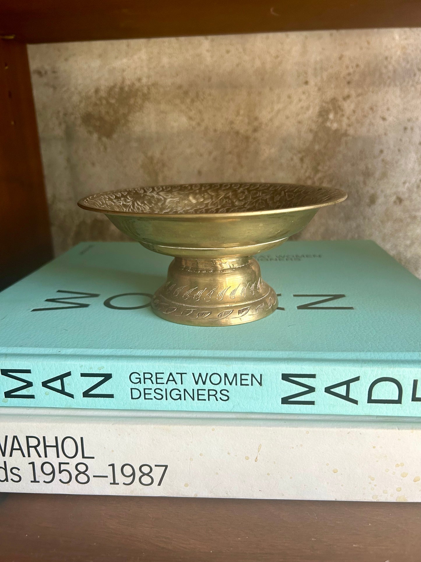 Engraved Brass Pedestal Dish