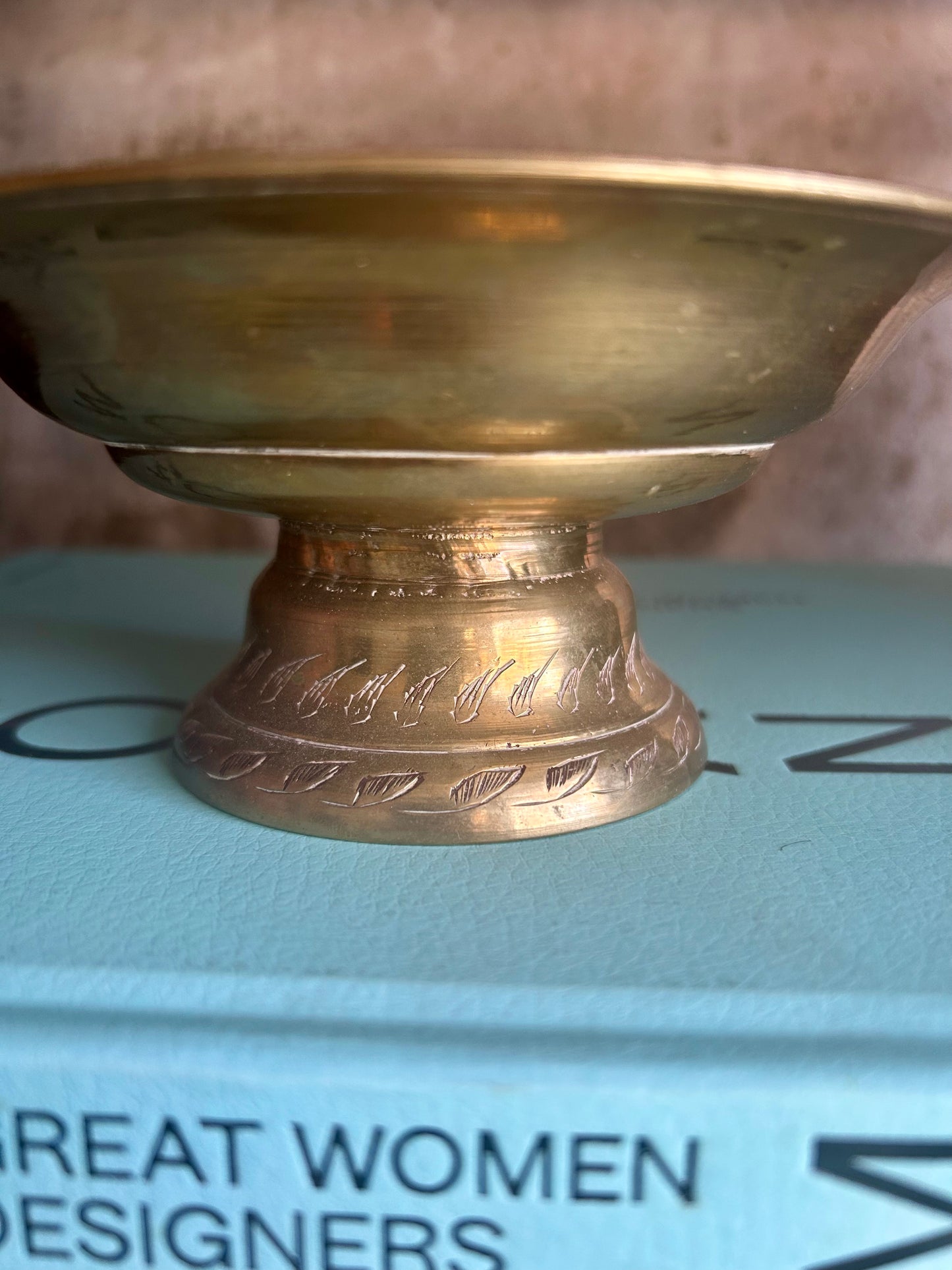 Engraved Brass Pedestal Dish