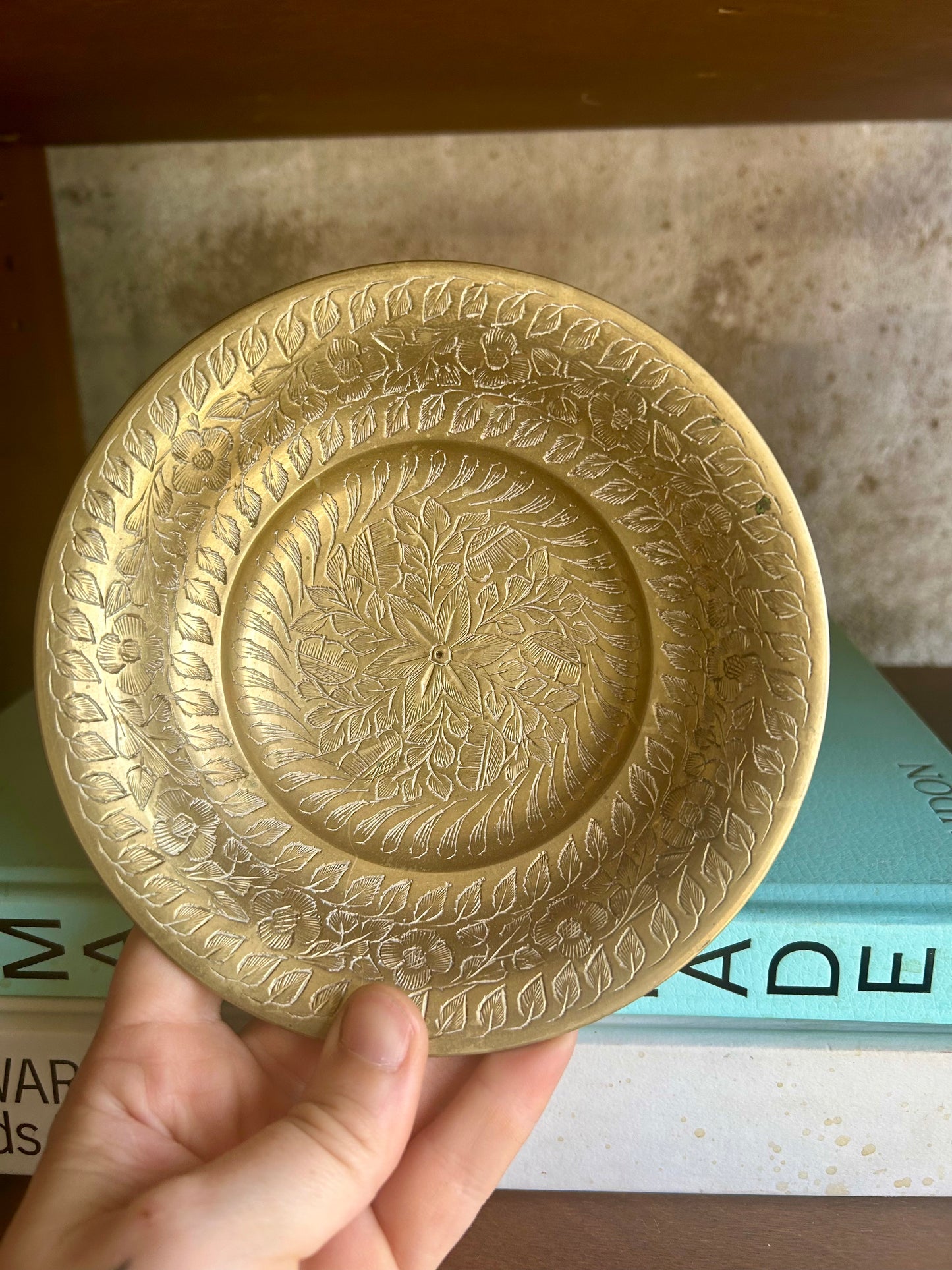 Engraved Brass Pedestal Dish