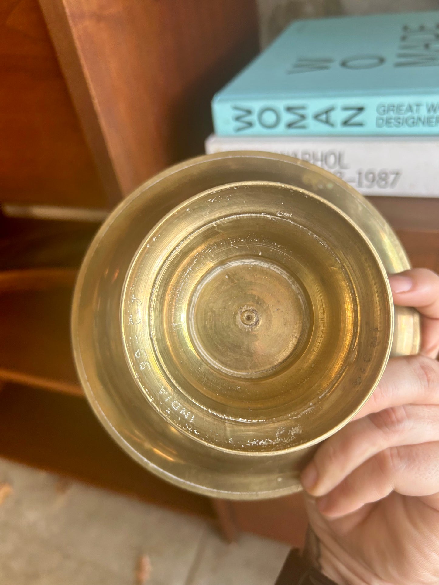 Engraved Brass Pedestal Dish