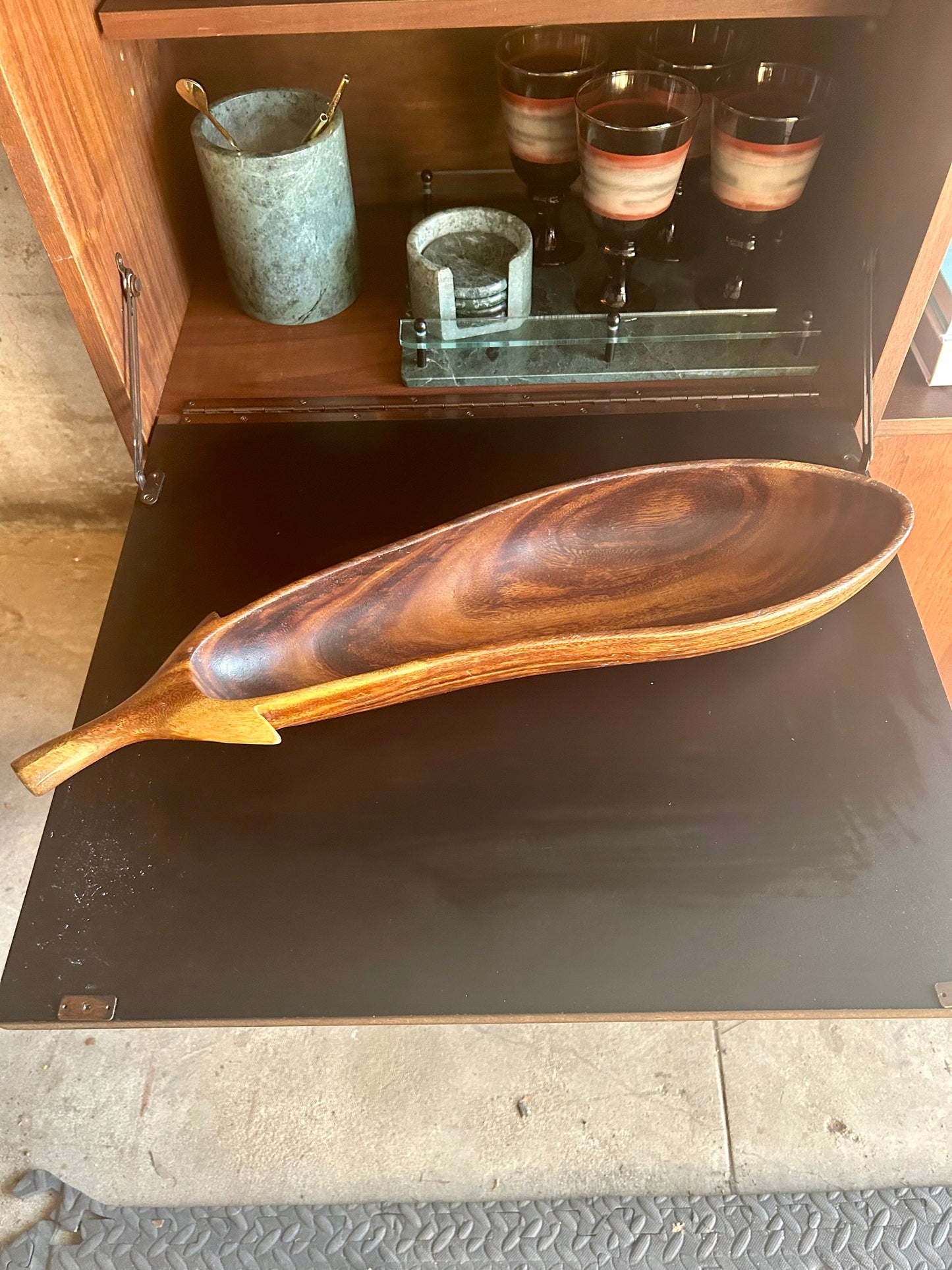 Mid Century Eggplant Acacia Wood Serving Tray