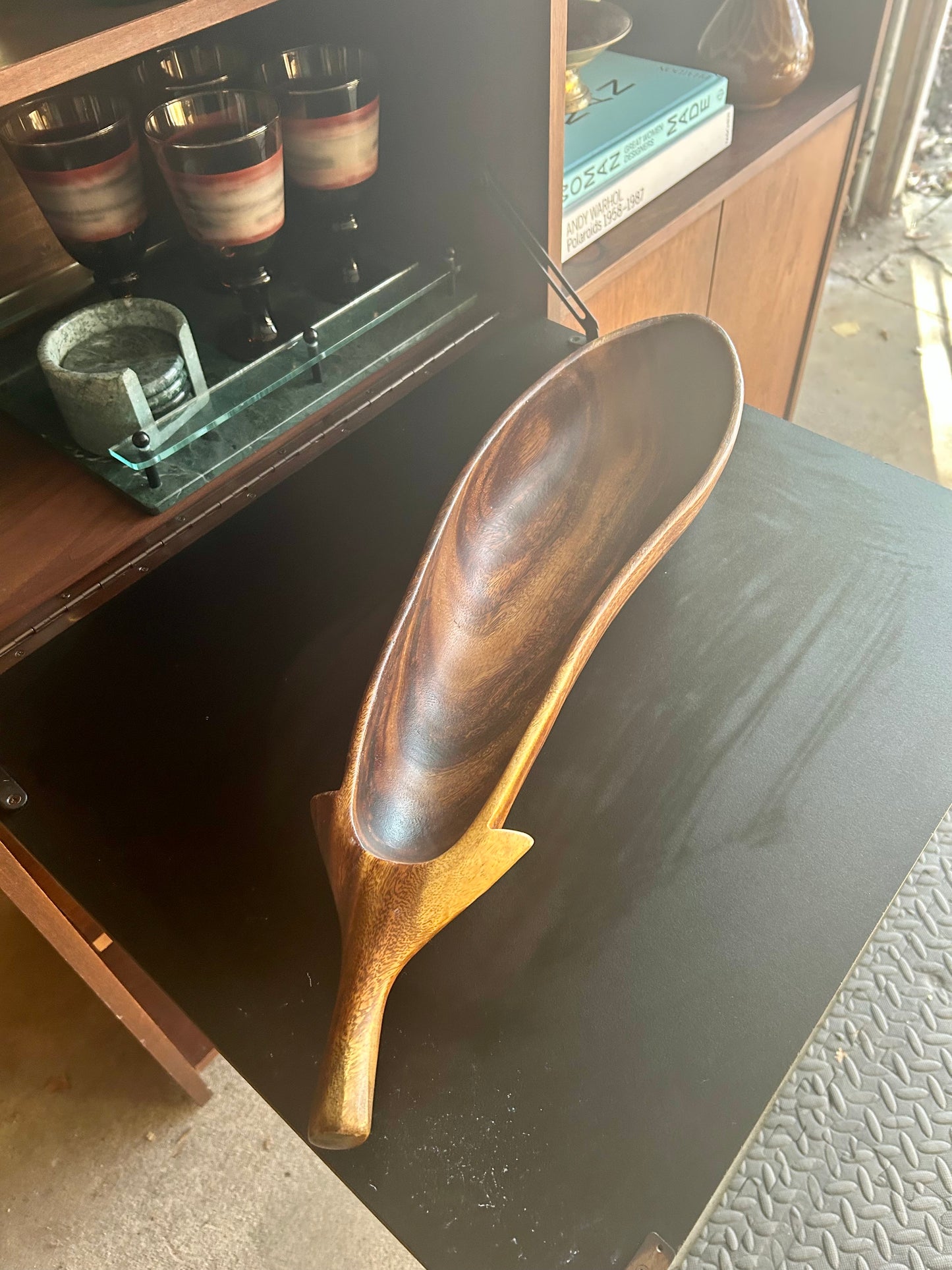 Mid Century Eggplant Acacia Wood Serving Tray