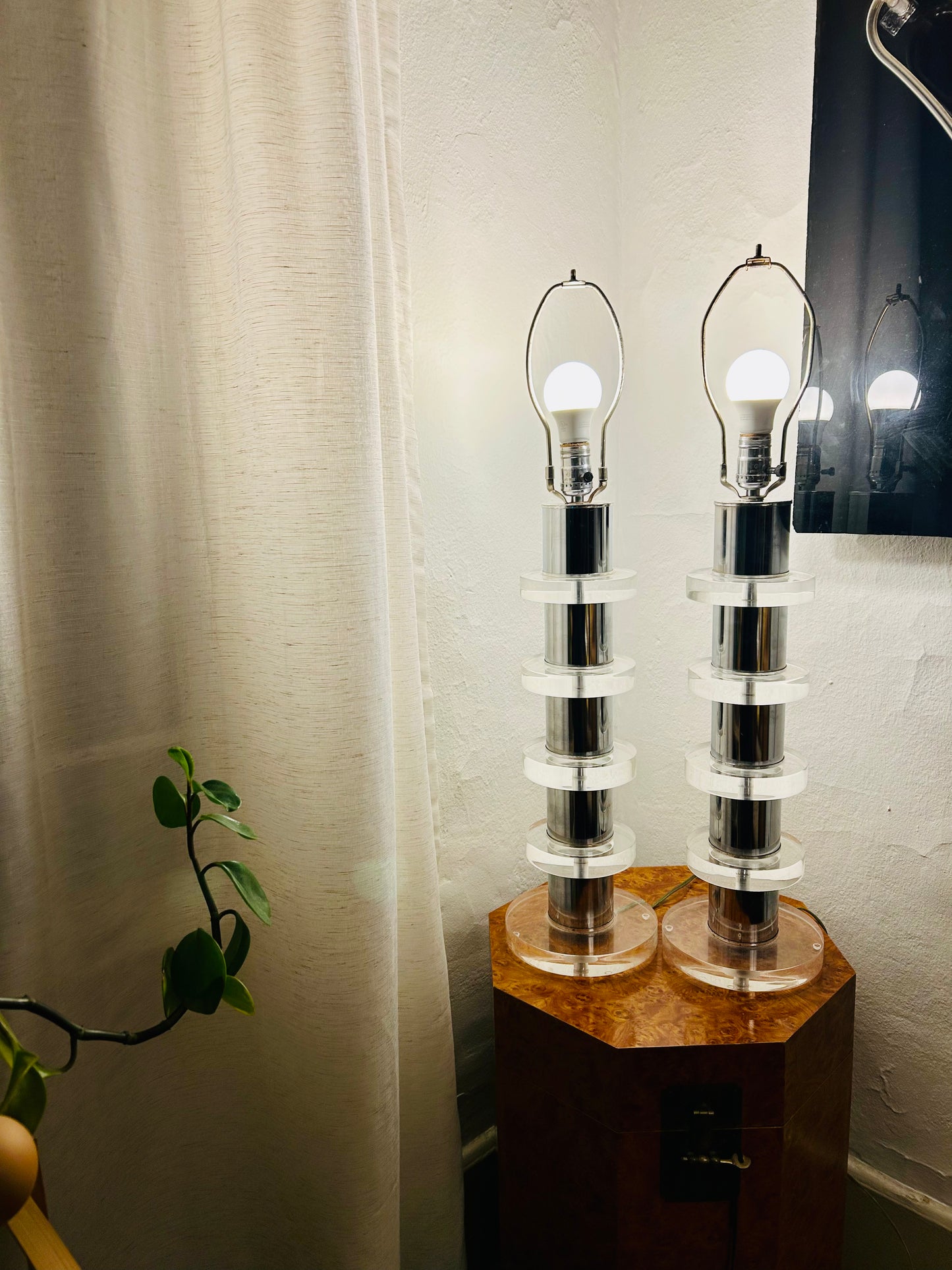 Lucite and Chrome Mid Century Table Lamps