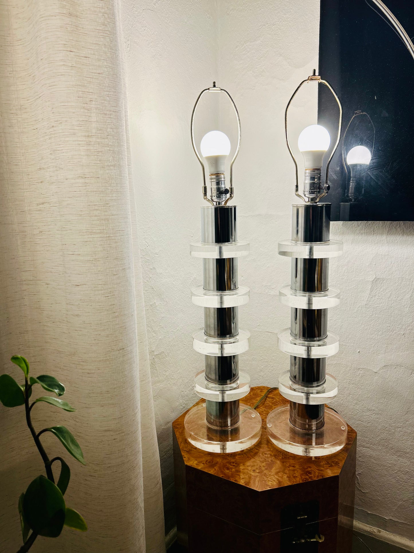 Lucite and Chrome Mid Century Table Lamps