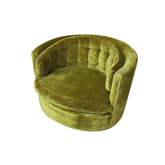 MCM Green Velvet Swivel Club Chair in the Style of Milo Baughman